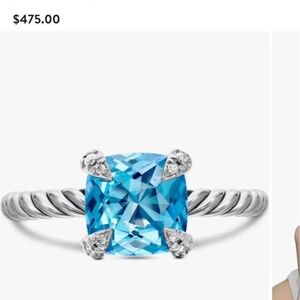 David Yurman Silver Ring with Blue Gemstone
